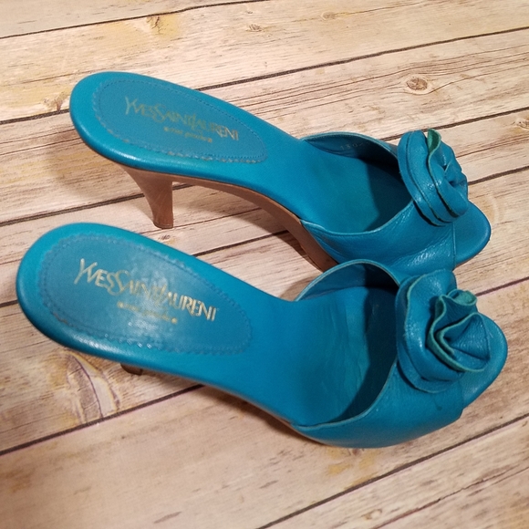 YSL Tom Ford era Nadja blue rosette heels 38 - Picture 10 of 14